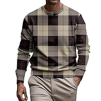 Mens Sweatshirts,Fashion Loose Fit Plaid Print Shirt Crew Neck Workout Pullover Athletic Long Sleeve Shirt