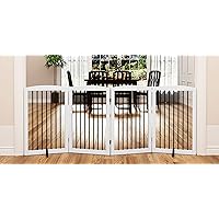 Freestanding Pet Gate for Dogs, Indoor Wooden Dog Gate for House, Foldable Dog Gate for Doorway, Stair, Step Over Pet Puppy Safety Fence Tall, 80 Inch Wide, 4 Panels 32