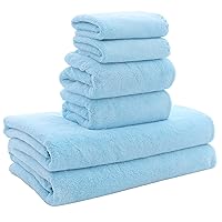 MOONQUEEN Ultra Soft Towel Set - Quick Drying - 2 Bath Towels 2 Hand Towels 2 Washcloths - Microfiber Coral Velvet Highly Absorbent Towel for Bath Fitness, Sports, Yoga, Travel (Aquamarine 6 Pieces)