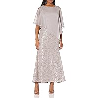 S.L. Fashions Women's Long Sequin Lace Beaded Capelet Dress, Buff, 16 Petite