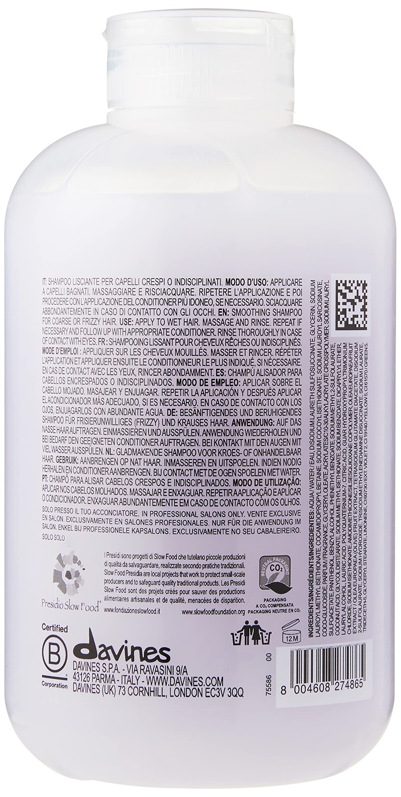 Davines LOVE Smoothing Shampoo | Gentle Cleansing for Frizzy or Coarse Hair | Smooth, Soften and Add Shine