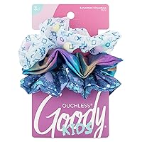 Kids Nostalgia Scrunchies - 3 Count, Blue Assorted - Pain-Free Hair Accessories for Men, Women, Boys and Girls to Style With Ease and Keep Your Hair Secured - For All Hair Types