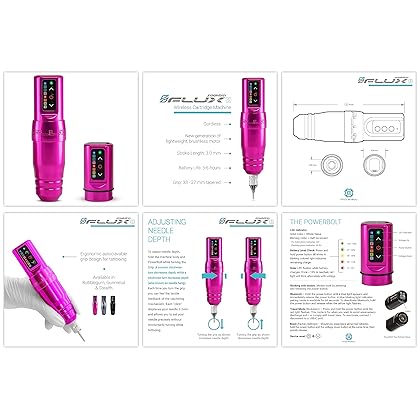 Microbeau - Flux S Wireless Tattoo Machine with 1 PowerBolt - Pink Bubblegum - Wireless Tattoo Machine Pen for Microblading Lips, Eyeliner & More