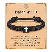 Men Adjustable Braided Rope Cross Bracelet - Easter Christmas Christian Baptism Birthday Gifts for Boys Teens