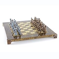 Greek Roman Army Chess Set - Blue&Copper with Brown Board