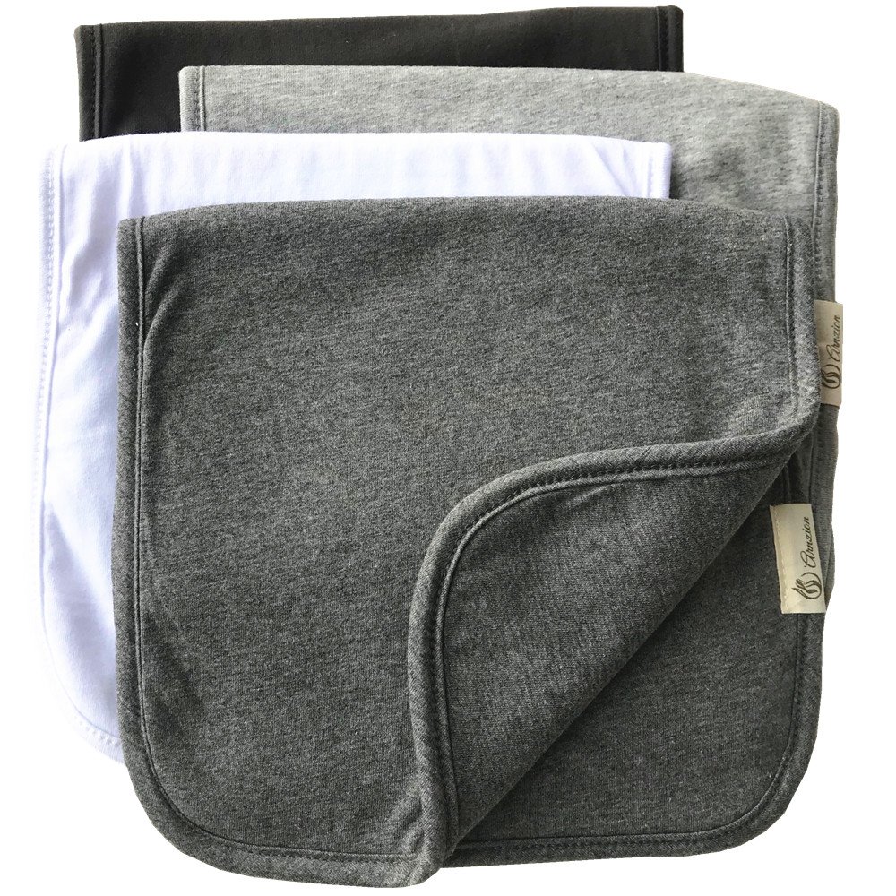 Burp Cloths for Babies, Grey Black and White Set, 20 by 10 Inches 3 Layers, Cotton and Absorbent fleece, 4 Pack