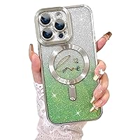 Fiyart Compatible with iPhone 13 Pro Max Case,Compatible with MagSafe Love Heart Plating Camera Protection Clear Phone Case, Magnetic Glitter for Women Girls Shockproof Back Bumper 6.7
