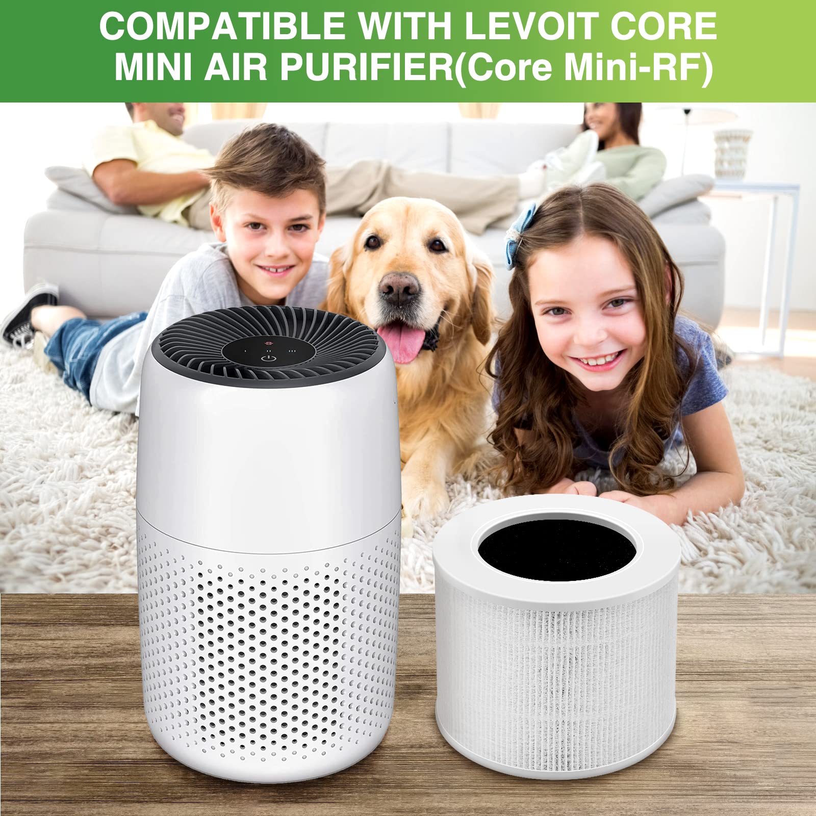 2 Pack Core Mini-RF Premium High Efficiency Replacement Filters Compatible with LEVOIT Core Mini Air Purifier, 3-in-1 H13 Grade True HEPA Replacement Filter, Compared to Part # Core Mini-RF (White)