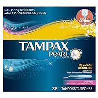 Tampax Pearl Tampons with Plastic Applicator, Regular Absorbency, Fresh Scent, 36 Count