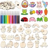 36 Wooden Magnet Painting Craft Kit DIY Kids Wooden Magnets Arts Crafts Painting Kit for Kids DIY Creativity Art Supplies for Boys Girls Party Favor Ages 4-8 8-12 Birthday Summer Easter Crafts Gifts