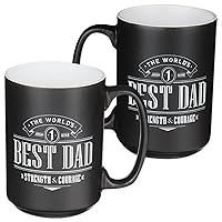 Christian Art Gifts Ceramic Coffee Mug, 14 oz Encouragement Gift for Fathers w/Scripture: World's Best Dad Strength and Courage Joshua 1: 9 Microwave and Dishwasher Safe, Black/White Cup