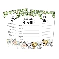 Set of 50 Baby Shower Word Scramble Game Cards Safari Jungle Animals Party Supplies Fun Baby Shower Game Favors