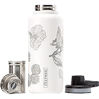 Himalayan Tea Tumbler - Travel Bottle with Tea Infuser for Loose Leaf Tea or Iced Coffee - 32oz, White-Etched - Double-Walled Insulated Bottle - Keeps Drinks Hot & Cold for Hours