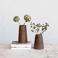 Creative Co-Op Round Reclaimed Wood Vases with Distressed Finish, Brown, Set of 2