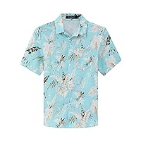 Men's Hawaiian Shirt Short Sleeve Linen Button Down Shirts Casual Floral Beach Shirts Pocket