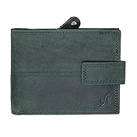 Men's Designer RFID Blocking Distressed Hunter Real Leather Wallet Zip Coin Pocket Purse 1044-Brown (Green)