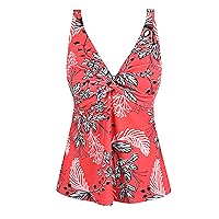 coastal rose Women's Underwire Tankini Top Twist Front V Neck Push Up Swimsuit Top Flowy Bathing Suit Tops Only