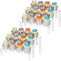 YestBuy Display Shelf Cake Stand – Shelf Cupcake Stand – Multifunctional and Durable Acrylic Stand – Mounting Hardware Included – Ideal for Desserts (3 Tier-2 Pack)