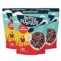 Seven Sundays Sunflower Cereal, Real Cinnamon, 8 Oz Bag (Pack of 3), Grain & Gluten Free, 5g Upcycled Protein, 2g Added Sugar, Cinnamon Crunch Snack