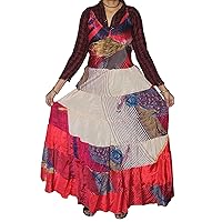 Indian 100% Silk Women Summer Long Dress Sleeveless Casual Geometric Print Multi Color Plus Size