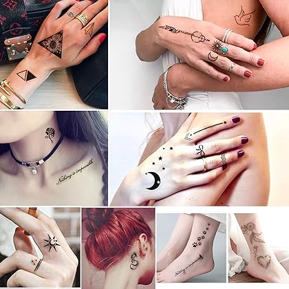 Yazhiji Tiny Waterproof Temporary Tattoos - 60 Sheets, Moon Stars Constellations Music Compass Anchor Words Lines Flowers for Kids Adults Men and Women.
