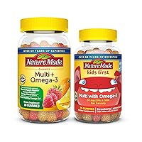 Adult & Kids Multivitamin Gummies Combo Pack, Multis with Vitamin C, Vitamin D3, B Vitamins, Zinc, Omega 3 Fish Oil & More, Two Multivitamin Bottles for Whole Family
