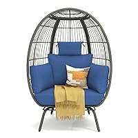 YITAHOME Egg Chair Outdoor, 370lbs Capacity Wicker Patio Basket Chair, All-Weather Oversized Stationary Egg Lounger Chair for Indoor Living Room Outside Balcony Backyard (Black)