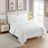 Sweet Home Collection 7 Piece Comforter Set Bag Solid Color All Season Soft Down Alternative Blanket & Luxurious Microfiber Bed Sheets, White, Queen