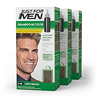 Just For Men Shampoo-In Color (Formerly Original Formula), Mens Hair Color with Keratin and Vitamin E for Stronger Hair - Light Brown, H-25, (Pack of 3)