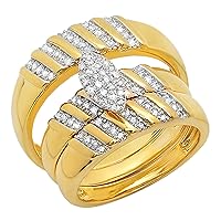 Dazzlingrock Collection 0.35 Carat (ctw) Round White Diamond Men's and Women's Engagement Ring Trio Set 1/3 CT | Yellow Gold Plated Sterling Silver