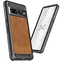 Ghostek ATOMIC slim Pixel 7 Case Clear with Aluminum Bumper Premium Rugged Heavy Duty Shockproof Protection Tough Protective Cover Designed for 2022 Google Pixel7 (6.3 Inch) (Brown Leather - Gunmetal)