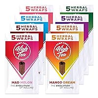 High Tea - Non Tobacco - All Natural Herbal Smoking Wraps - Variety Pack (All Flavors) - Peach, Strawberry, Honey, Melon, Mango, Sweet, Grape, Apple incl Frugal Smoker Sticker