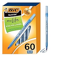 BIC Round Stic Xtra Life Blue Ballpoint Pens, Medium Point (1.0mm), 60-Count Pack of Bulk Pens, Flexible Round Barrel for Writing Comfort, No. 1 Selling Ballpoint Pens