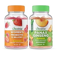 Lifeable Probiotic 10 Billion + Panax Ginseng, Gummies Bundle - Great Tasting, Vitamin Supplement, Gluten Free, GMO Free, Chewable Gummy