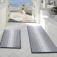 BSICPRO Bathroom Rugs and Mats Sets, 2 Piece Absorbent Chenille Bath Mat Rug Set Non Slip, Soft Shaggy Bath Room Floor Mats for Bathroom, Machine Washable (20