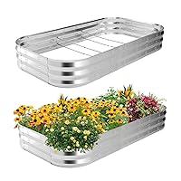 POTEY Raised Garden Bed 2Pcs, Galvanized Boxes Outdoor for Vegetables Flowers Herb, Rectangular Planter Beds Kit with Weed Barrier Fabric and Soil Ventilation Holes (5.7L*3.0W FT)