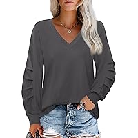 Vivilli Womens Tunic Tops Casual V Neck Long Sleeve Pullover Shirts with Ruches