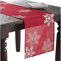 SARO LIFESTYLE 70196 1-Piece Snow Crystal Runner Oblong Tablecloth, 16 by 70-Inch, Red