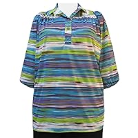 Women's Plus Size Miami Stripes 3/4 Sleeve Pullover Top