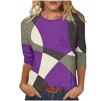 Womens 3/4 Sleeve T Shirts Color Block Comfy Casual Blouses Crewneck Tops Soft Cmofy Blouse