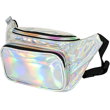 Shiny Neon Fanny Bag for Women Rave Festival Hologram Bum Travel Waist Pack (Silver)