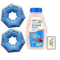 Equate Ultra Strength Antacid Chewable Tablets, 1000 mg, Assorted Berries, 72 Count (Pack of 01) + Pill Organizer (Pack of 2)