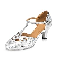Womens Low Heel Dancing Shoes T-Strap Latin Pumps Party Wedding Heels X2040