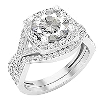 Dazzlingrock Collection 8 mm Round Lab Created Gemstone & White Cubic Zirconia Ladies Split Shank Halo Wedding Ring Set, Sterling Silver