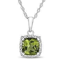 Solid 10k White Gold 6mm Cushion-Cut Center Stone with White Topaz accent stones Halo Pendant Necklace