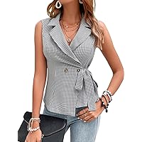 Verdusa Women's Tie Side Double Breasted Sleeveless Asymmetrical Vest Blazer Jacket