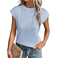 ZILIN Women's Short Sleeve Textured Tops Summer Crewneck Solid Loose Casual Basic T Shirts Tee Blouses