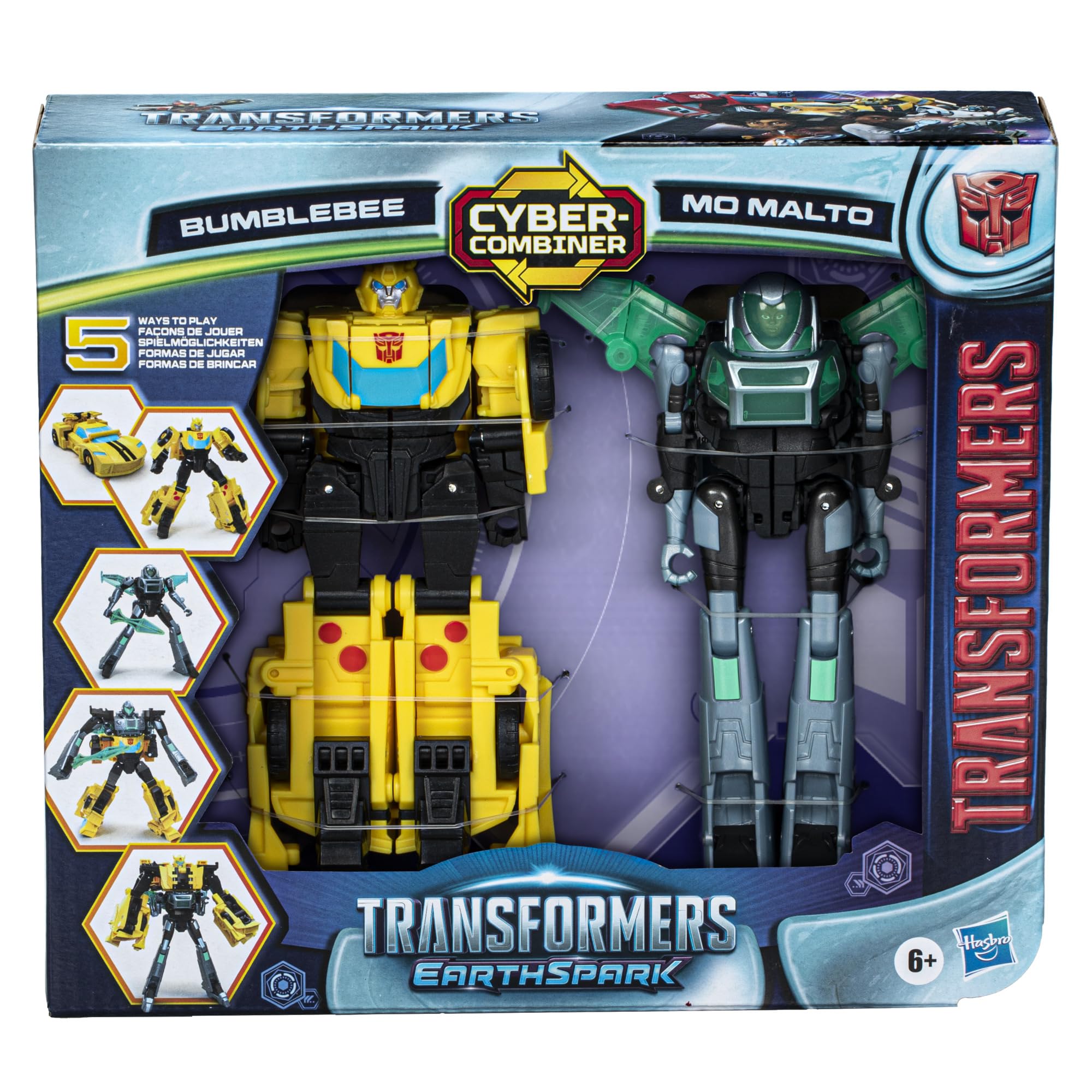 TRANSFORMERS EarthSpark Cyber-Combiner Bumblebee and Mo Malto Robot Action Figures, Interactive Toys for Boys and Girls Ages 6 and Up