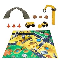 CAT Construction Toys, Little Machines Vehicles Play Mat with Collectible Construction Vehicles, Sensory Toys for Kids Ages 3 and up