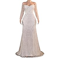 Prom Dress Long Sleeves Beaded Pearls Sequin Pageant Mermaid Celebrity Gala Evening Dress